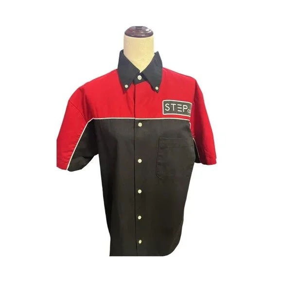 TMR  Mens M PIT CREW GARAGE MECHANIC RACING WORK  BLACK RED Collar Pocket - Picture 2 of 5